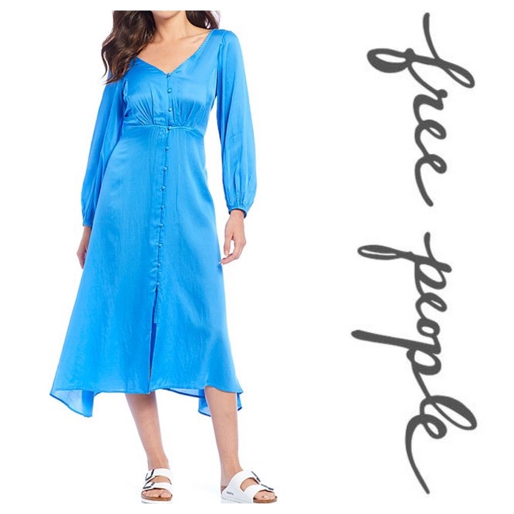 New FP Later Days V-Neck Button Front Midi Dress - Picture 1 of 8
